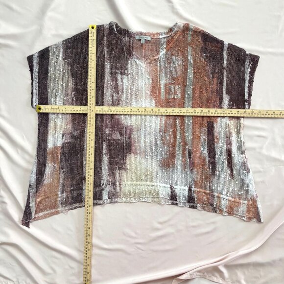 Jess & Jane - Crochet Sequin Splash Paint Look Top - Cream/Purple/Orange - Sz L - Picture 4 of 7